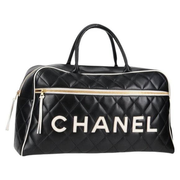 CHANEL Matelasse Boston Bag Calf Skin Black CC Auth 127925V - Picture 1 of 15